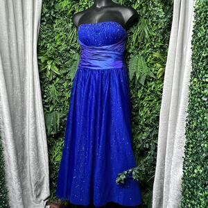 Y2K VTG JUMP APPAREL Dress Women 17/18‎ Blue Ball Gown Glitter Beaded Fairy 2577
